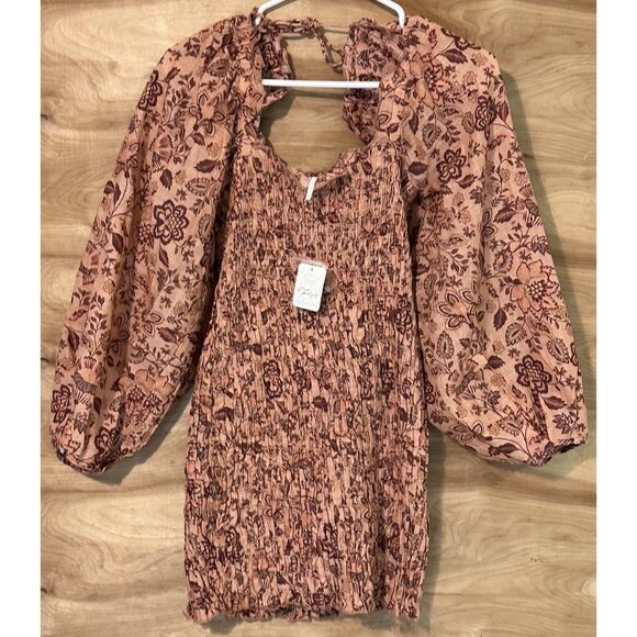 NWT Free People Smock It To Me Mini Dress Women's Small Apricot Combo bodycon - Picture 2 of 12